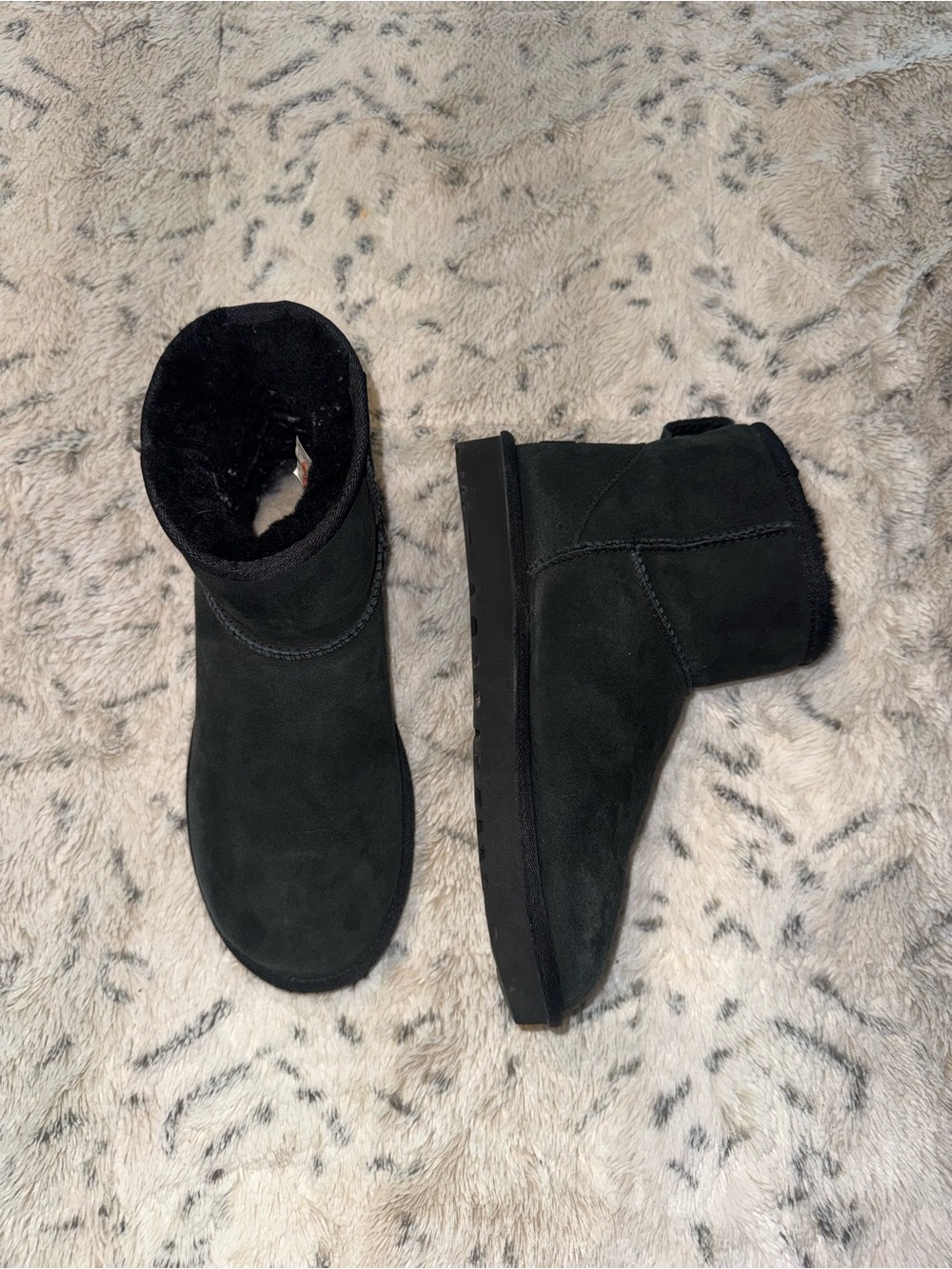 Basically new UGG Classic Short Black Suede Shearling Slippers